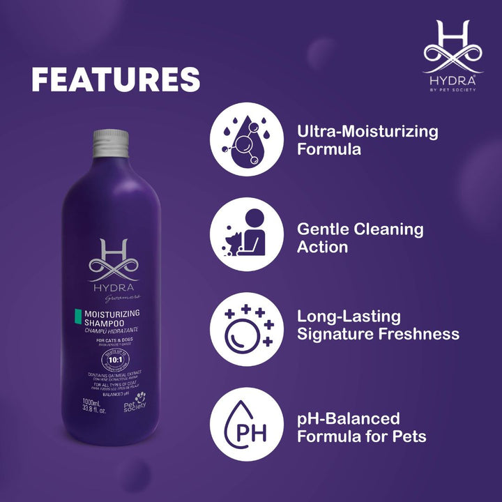 Hydra Professional Moisturizing Pet Shampoo, 1 litre, Gentle shampoo for dogs, easy to rinse shampoo, moisturizing dog shampoo, dog shampoo for medium dogs, Best shampoo for large dogs, Best dog shampoo for short coat, ABK Grooming, 100% Natural dog shampoo, Best pet shampoo online