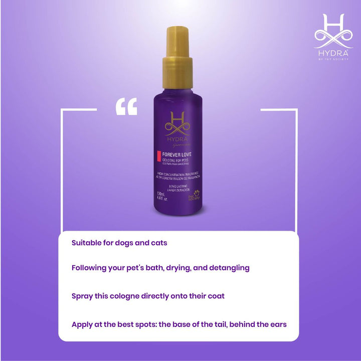 Hydra Groomers Forever Love Cologne for pets, 130 ml, Natural and fresh Pet Cologne Spray, Pet Cologne Spray Cats and Dogs, Long-lasting Pet Cologne formula, Good Cologne, Stress reliever Pet Cologne, Fragrance Spray Pet Cologne, Remove dog odor, Best Pet Cologne, Affordable Pet Cologne, Best cologne for cats and dogs, Forever love for cats and dogs cologne