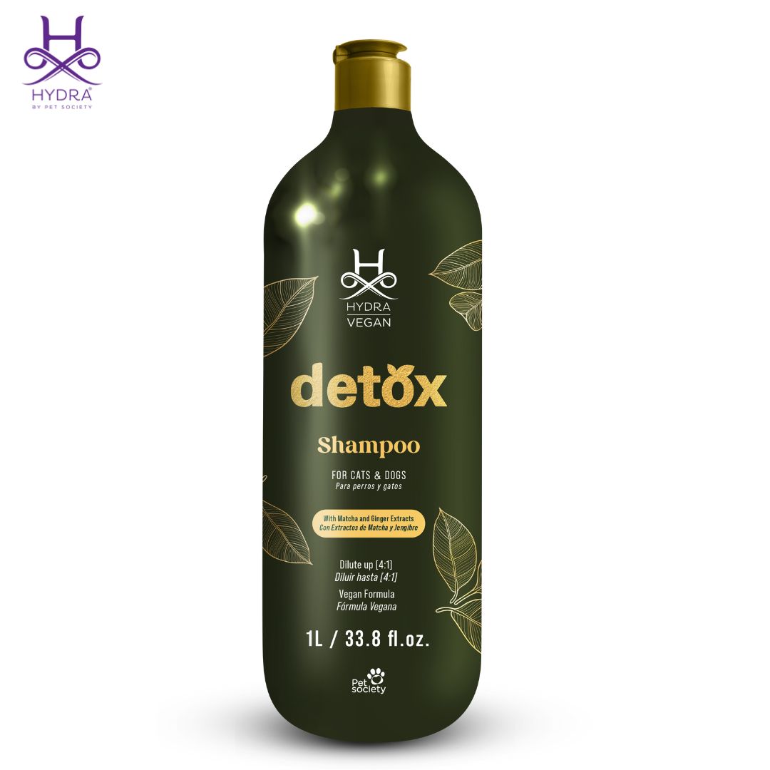 Hydra Vegan Detox Shampoo 4:1 for dogs and cats - Detoxify, nourish, and strengthen your pet's coat with vegan ingredients like Matcha and Ginger. Safe for sensitive skin.