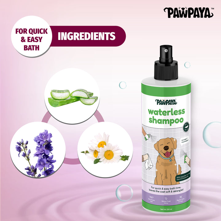 Pawpaya Waterless Shampoo,  250 ml, dog dry bath spray, dog shampoo, best waterless dog shampoo, how to use waterless dog shampoo, waterless dog shampoo reviews, waterless dog shampoo amazon, best waterless dog shampoo