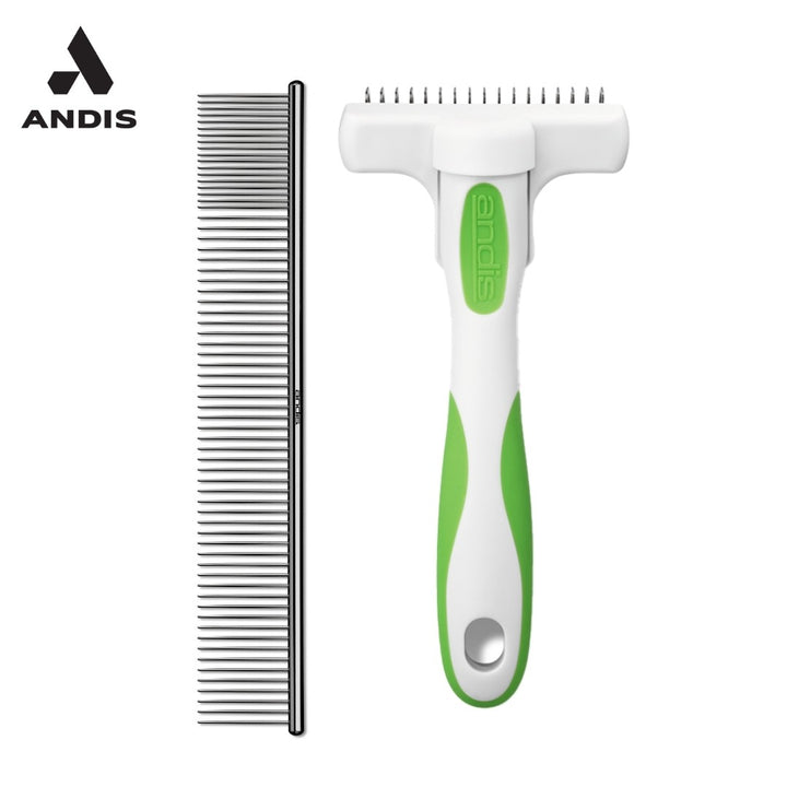 Andis 10" Steel Comb + Compact Deshedding Tool Combo