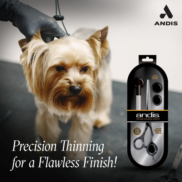 Andis Premium 6.5 Thinning Shear, right-handed, professional grooming tool for thinning and blending pet fur, sharp and durable stainless steel blades, ergonomic design for right-handed groomers, perfect for dogs and cats with thick, long, or matted fur, long-lasting and high-performance shear for comfortable use.