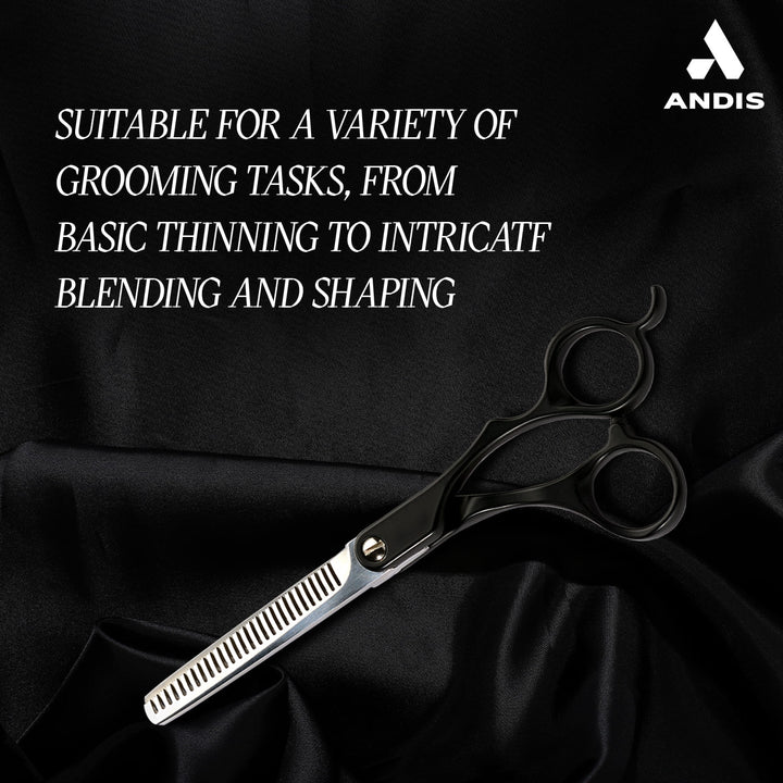 Andis Premium 6.5 Thinning Shear, right-handed, premium stainless steel shear for thinning dog and cat fur, sharp and durable for precise grooming, ergonomic design for comfort, ideal for thinning and blending thick fur, long-lasting and professional-quality shear for groomers and pet owners.