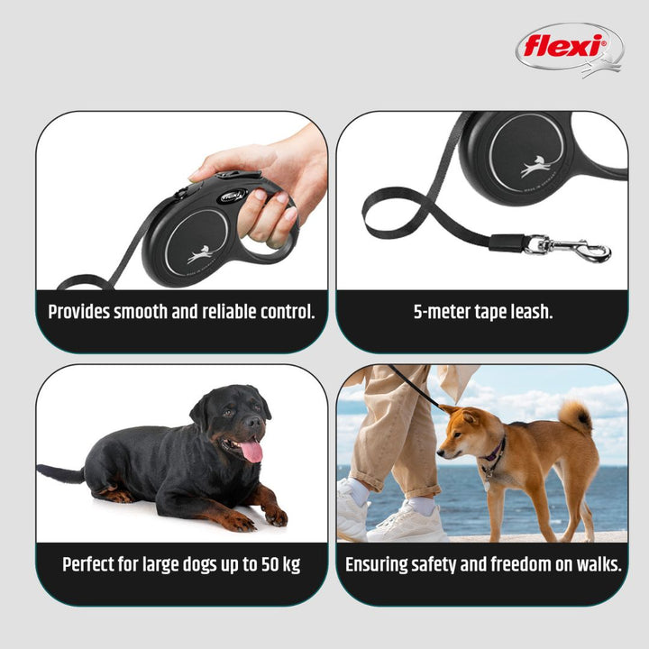 Flexi New Classic Automatic Dog Leash Pause and Lock Nylon Tape, Large