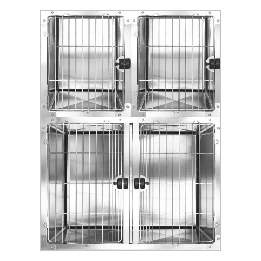 Close-up of the KA-509 cage showcasing features: round corners, secure door latch, removable door hinge. Shop easy-to-clean dog cages at Aeolus Pet!