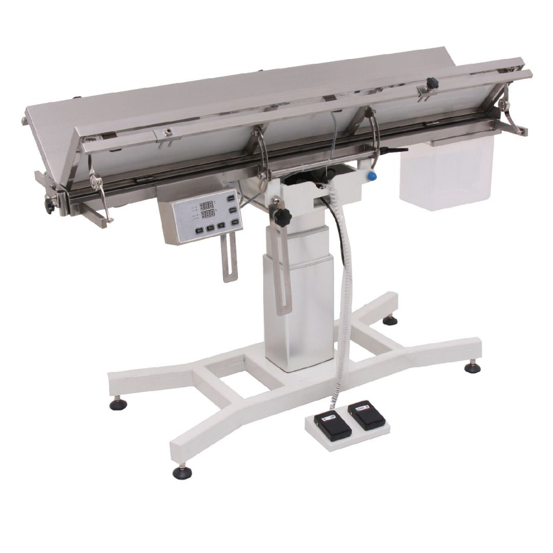 Advanced Veterinary Surgery Table with Lifting Column (ABK Grooming): A veterinarian performing surgery on a pet securely positioned on the Aeolus V-Top Pet Operation Column Table from ABK Grooming. This advanced surgical table features a lifting column for precise height adjustment, a telescoping pedestal for flexible positioning, and a stable base. Upgrade your surgical suite! Shop Now at ABK Grooming.