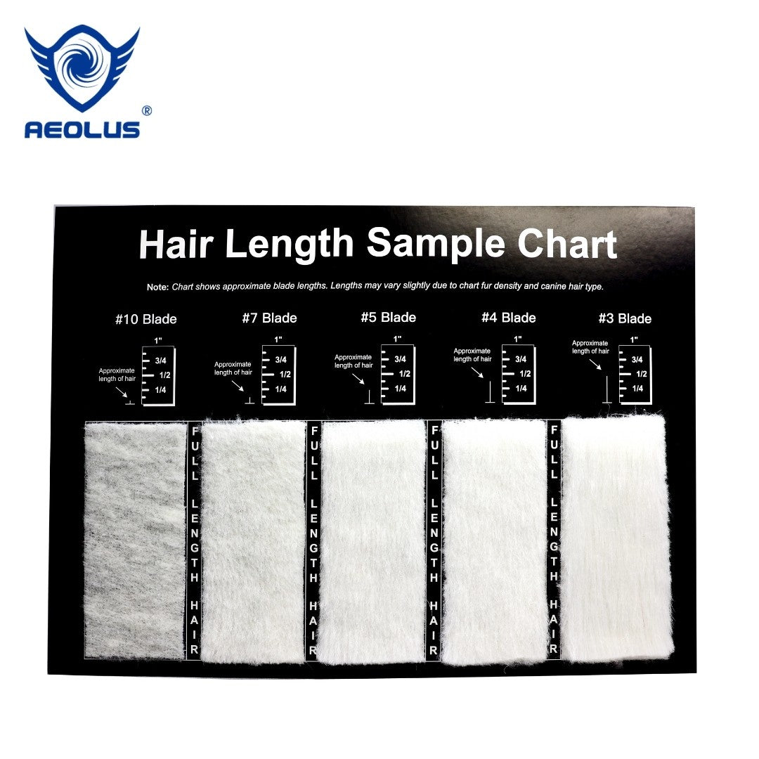 Aelous Hair Length Sample Chart for pet grooming