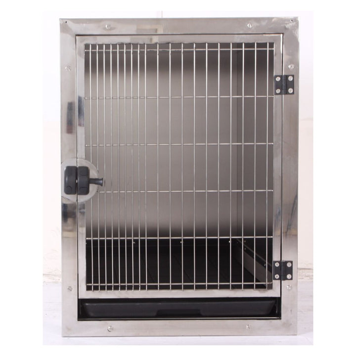 Easy Cleaning with Removable Parts on Modular Cage (ABK Grooming): An image showcasing a partially disassembled Aeolus Stainless Steel Hybrid Modular Cage from ABK Grooming with the removable door, divider, and floor grate highlighted. Effortless cleaning and maintenance! Shop Now at ABK Grooming!