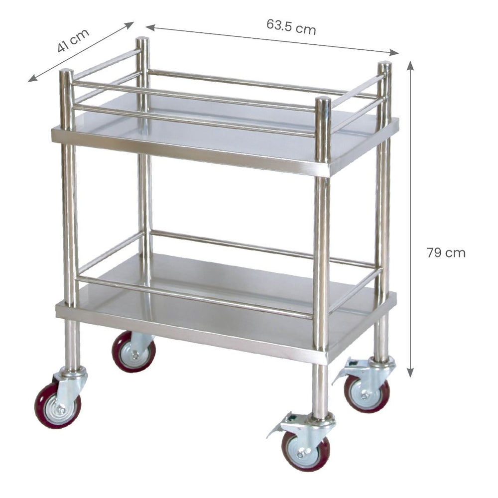 Stainless Steel Mobile Tool Trolley for Veterinary Clinics (ABK Grooming): An image of the Aeolus KB-520 Stainless Steel Mobile Pet Operational Tool Trolley from ABK Grooming. Highlight the stainless steel construction and wheels. Keep your veterinary tools organized and within reach with this mobile trolley! Shop Now at ABK Grooming!