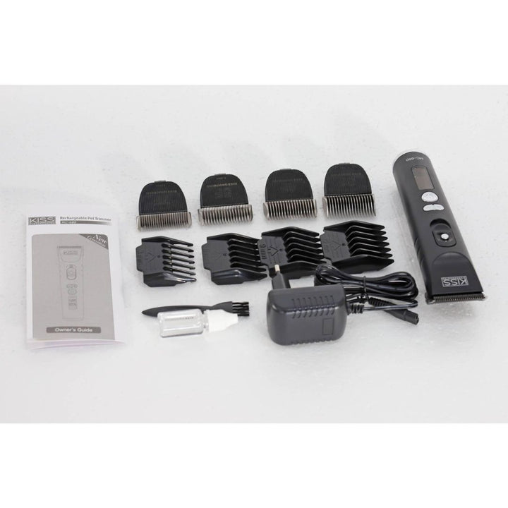 MC-680 KISS Cordless Pet Clipper with high-performance battery, ergonomic handle, and detachable blades for precise grooming