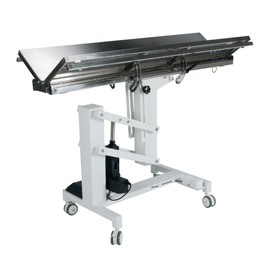 Heated Veterinary Surgery Table for Optimal Comfort (ABK Grooming): A veterinarian performing surgery on a pet securely positioned on the adjustable Aeolus FT-828H V-Top Heated Vet Operation Table from ABK Grooming. This advanced surgical table features a heated tabletop for optimal pet comfort, tilting functionality for positioning, and adjustable height for ergonomic use. Upgrade your clinic and prioritize pet well-being! Shop Now at ABK Grooming.