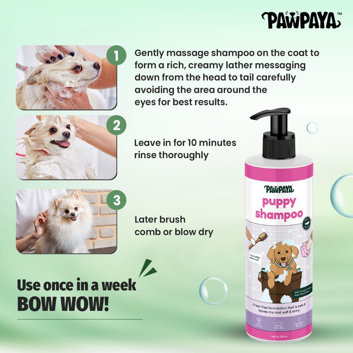 Pawpaya Puppy Shampoo, 250 ml, uppy shampoo, Gentle shampoo for puppies, best  Under 500 dog shampoo, affordable dog shampoo, natural puppy shampoo, popular dog shampoo 2024, neem extract natural puppy shmapoo, Sulfate free shampoo for puppy, gntle formulation for the puppy shampoo, 100% vegan puppy shampoo, Paraben free shampoouppy shampoo, dog shampoo under 100