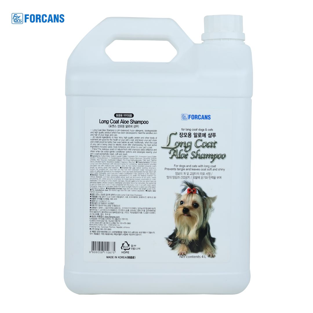 Forcans Long Coat Aloe Dog Shampoo, 4L