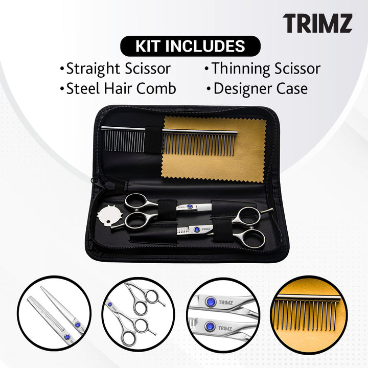 Trimz Scissors Set, 5.5 inches, Sparkling Silver, how to use dog grooming scissors, best dog grooming scissors set, professional dog grooming scissor set, pet dog groooming scissors set