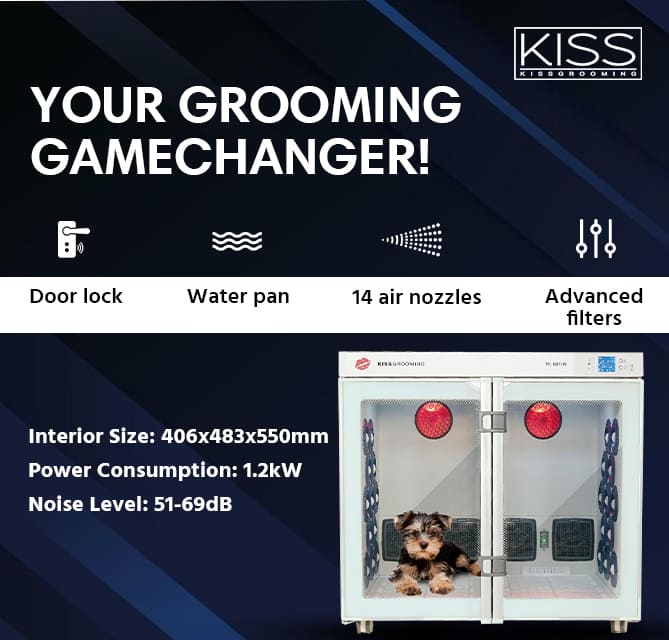 Ultra Large Kiss Grooming Infrared Pet Drying Cabinet, professional grooming dryer for large dogs and cats, spacious and durable design, advanced infrared drying technology for fast and safe drying, energy-efficient and quiet pet grooming equipment for salons and professionals.