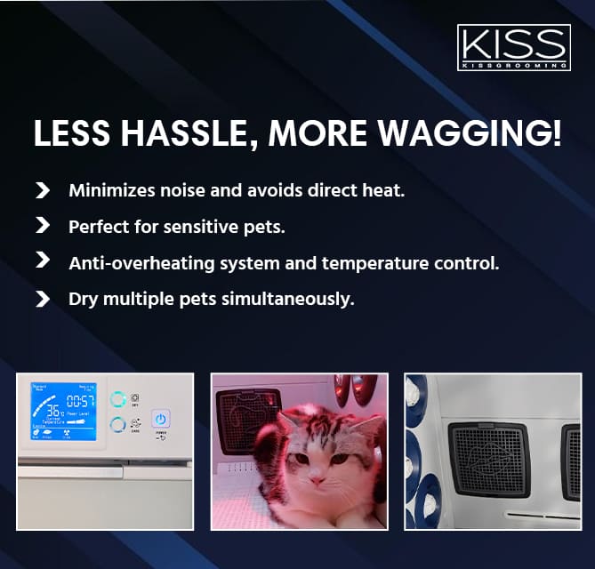 Kiss Grooming Infrared Ultra Large Pet Drying Cabinet, high-performance pet dryer for professional groomers, large capacity for dogs, cats, and other pets, infrared technology for safe and effective drying, durable and energy-efficient drying cabinet for grooming salons.