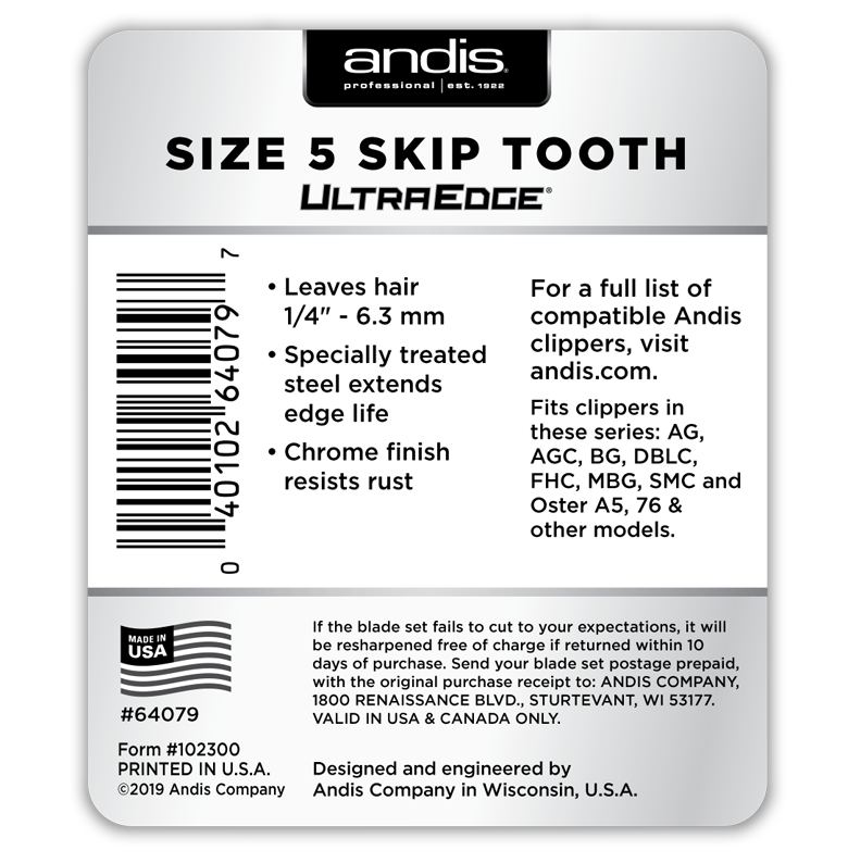 Andis #5 UltraEdge Skip Tooth, 6.3mm