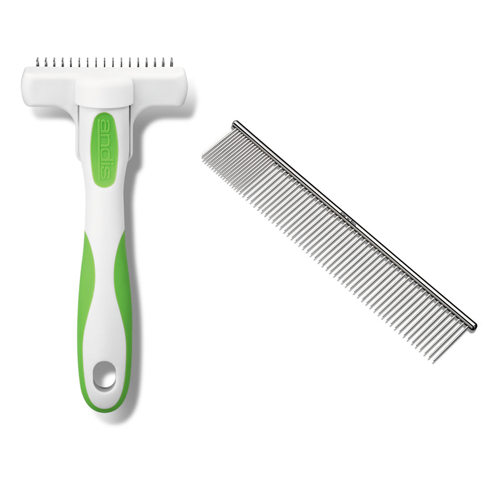 Andis 10" Steel Comb + Compact Deshedding Tool Combo